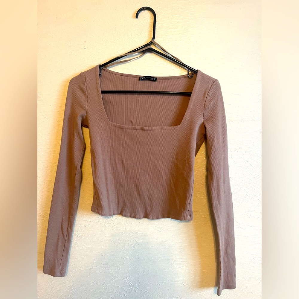 Brown Long Sleeve Square Neck Top Zara Size Medium
